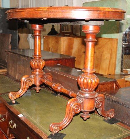 Walnut oval stretcher table